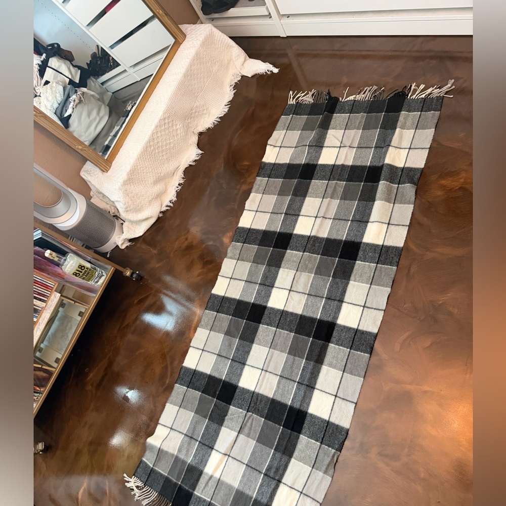 Black and White Plaid Checkered Scarf with Fringe